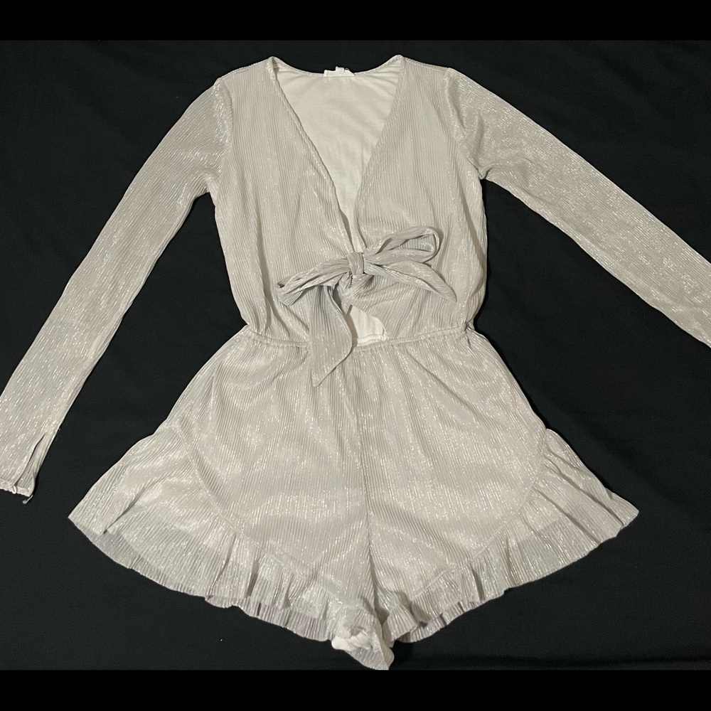 Silver/Grey Beautiful Shiny Romper that Ties at the Front